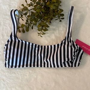 Sparkly Black and White Striped Bikini Swim Top